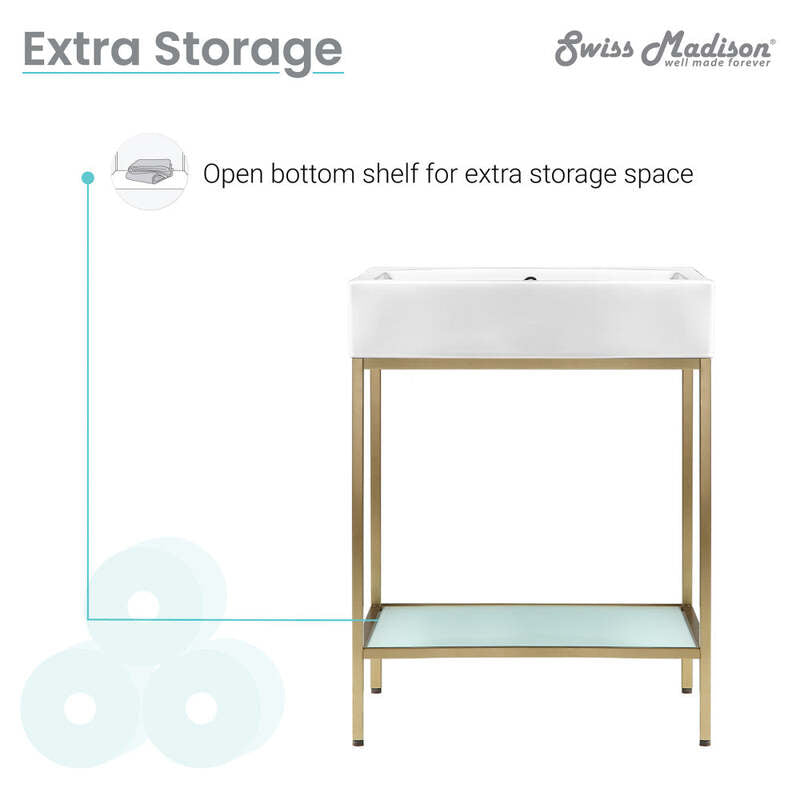 Swiss Madison Pierre 24 Single, Freestanding, Open Shelf, Gold Metal Frame Bathroom Vanity