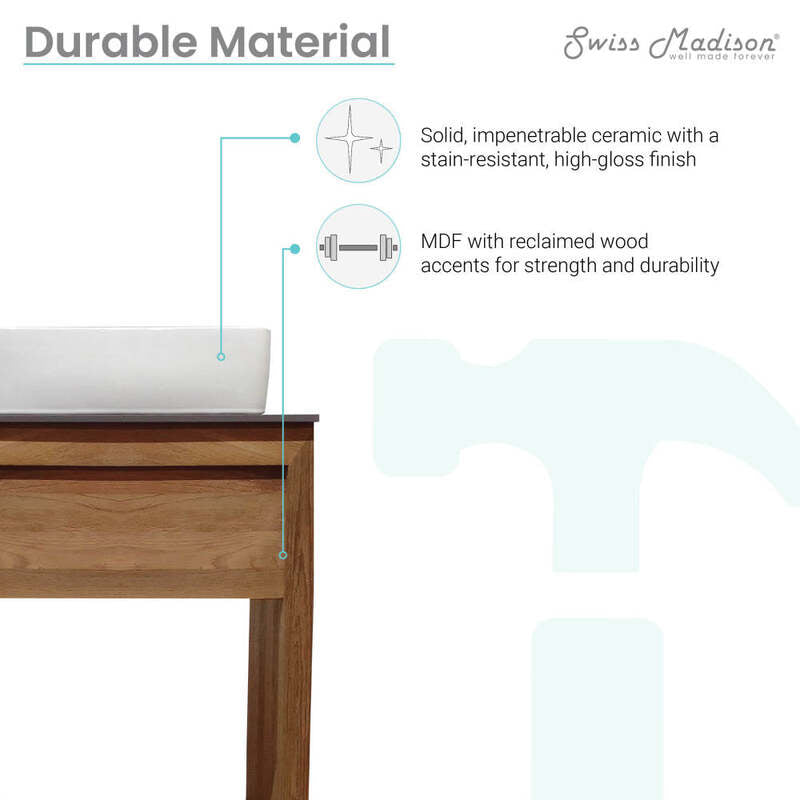 Swiss Madison Rennes 24" Reclaimed Wood Vanity in Walnut with Slate Countertop and Single Hole Vessel Sink