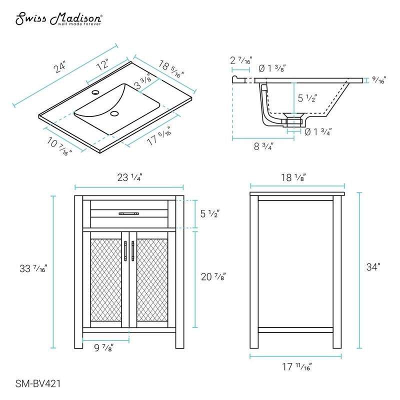 Swiss Madison Calice 24" Bathroom Vanity in Carbon Grey