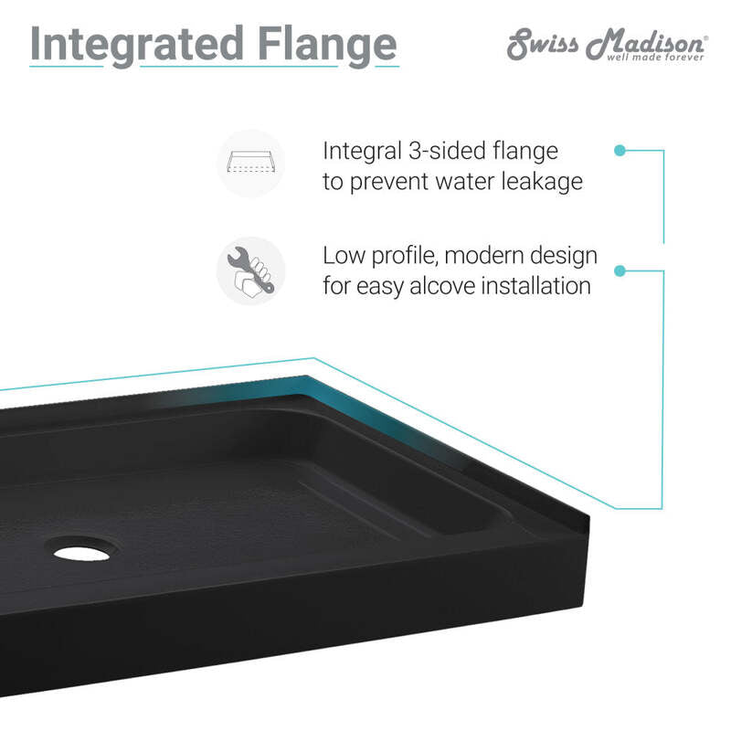 Swiss Madison Voltaire 48 x 32 Acrylic Black, Single-Threshold, Center Drain, Shower Base