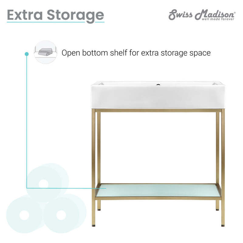 Swiss Madison Pierre 32 Single, Freestanding, Open Shelf, Gold Metal Frame Bathroom Vanity