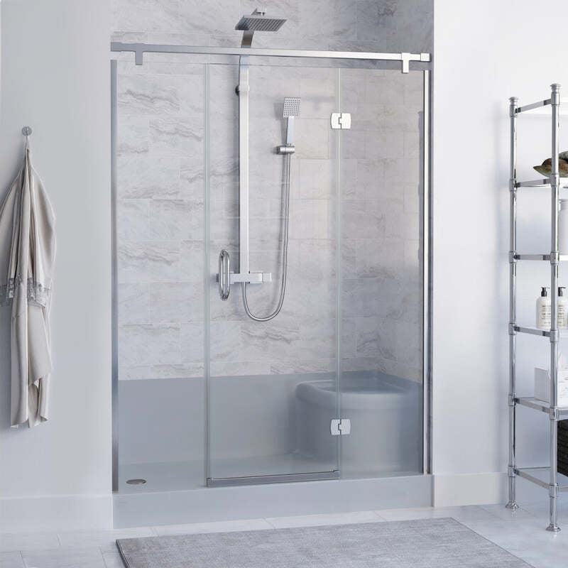 Swiss Madison Aquatique 60 X 32 Single Threshold Shower Base With Left Hand Drain and Integral Right Hand Seat in Grey