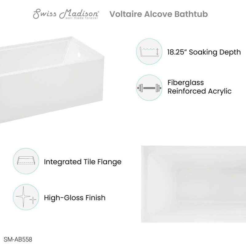 Swiss Madison Voltaire 54" X 30" Right-Hand Drain Alcove Bathtub with Apron