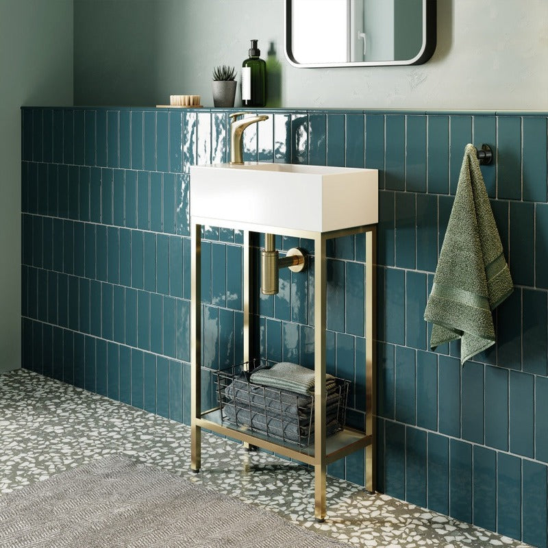 Swiss Madison Pierre 19.5 Single, Freestanding, Open Shelf, Gold Metal Frame Bathroom Vanity