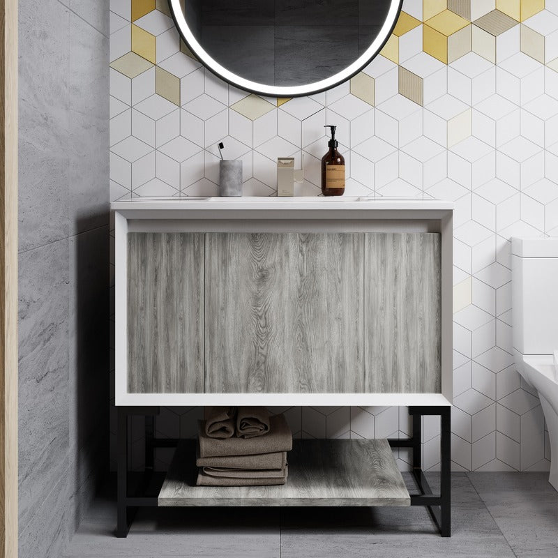 Swiss Madison Marseille 36 Single, Two Doors, One drawer, Open Shelf Bathroom Vanity