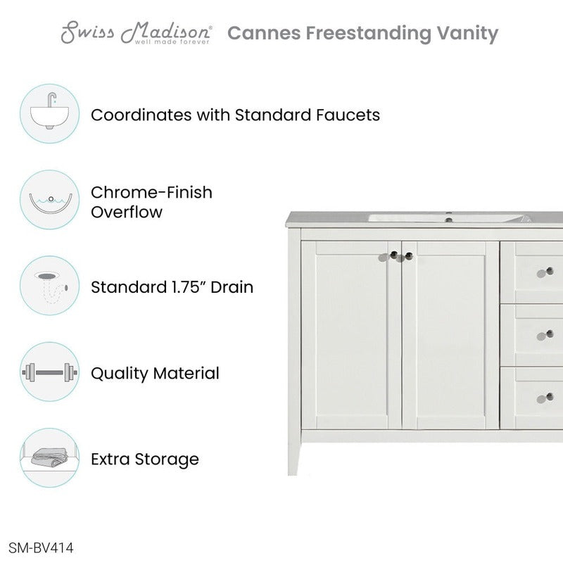 Swiss Madison Cannes 48 Single, Two Doors, Three Drawers, Bathroom Vanity