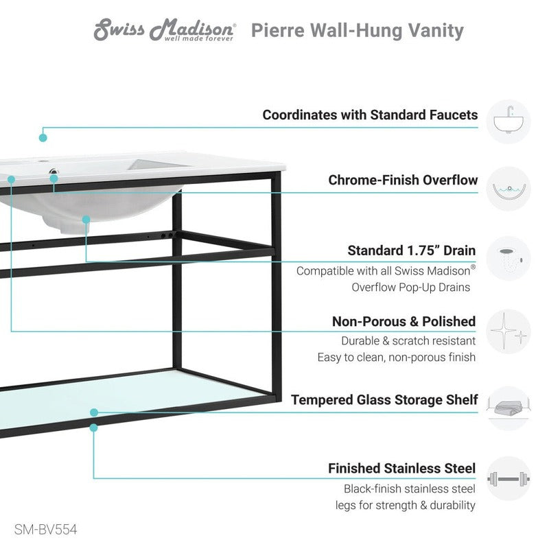 Swiss Madison Pierre 48 Single, Metal Frame, Open Shelf, Bathroom Vanity