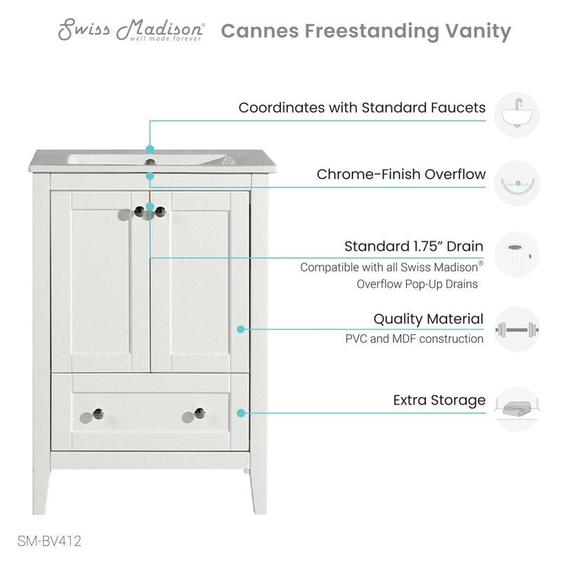 Swiss Madison Cannes 24 Single, Two Doors, One Drawer, Bathroom Vanity