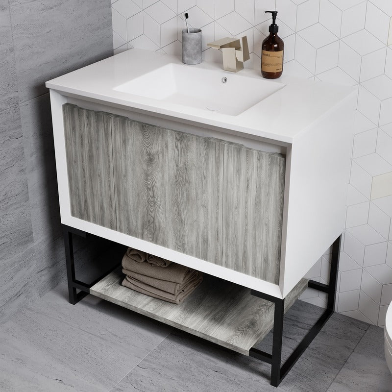 Swiss Madison Marseille 36 Single, Two Doors, One drawer, Open Shelf Bathroom Vanity