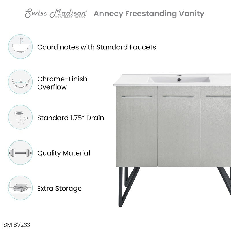 Swiss Madison Annecy 36 Single, Brushed Grey, Two Doors, One Drawer, Bathroom Vanity