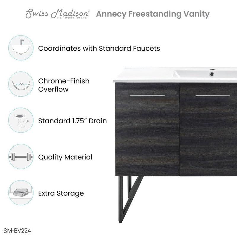 Swiss Madison Annecy 48 Single, Black Walnut, Two Doors, One Drawer, Bathroom Vanity