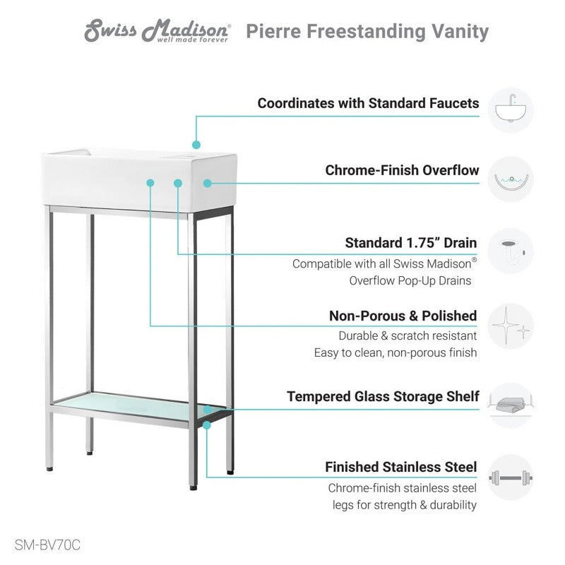 Swiss Madison Pierre 19.5 Single, Freestanding, Open Shelf, Chrome Metal Frame Bathroom Vanity