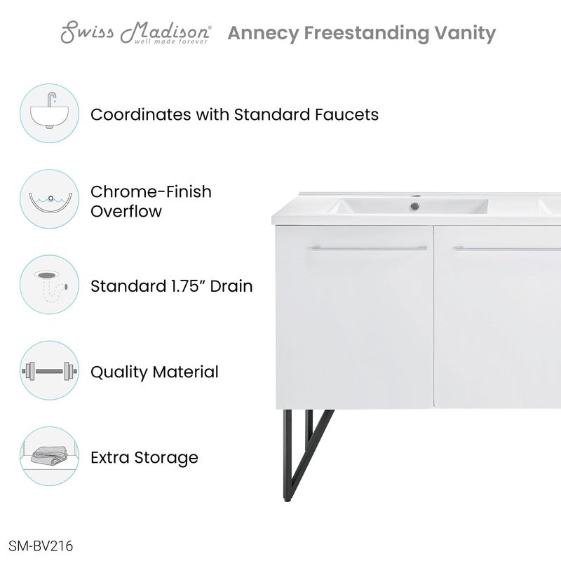 Swiss Madison Annecy 60 Double, Glossy White, Two Doors, One Drawer, Bathroom Vanity
