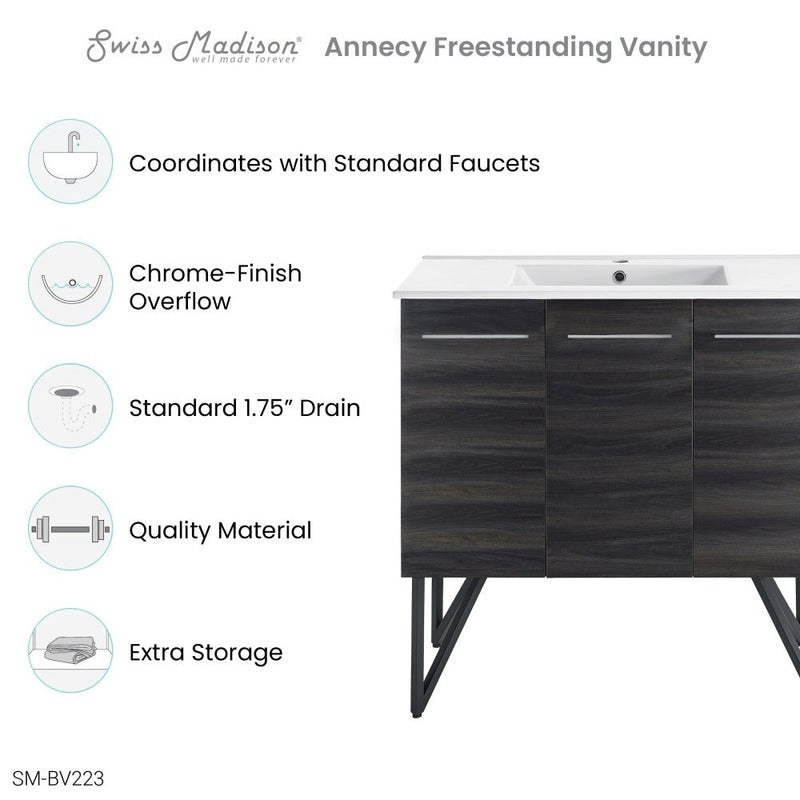 Swiss Madison Annecy 36 Single, Black Walnut, Two Doors, One Drawer, Bathroom Vanity