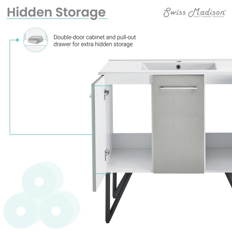 Swiss Madison Annecy 36 Single, Brushed Grey, Two Doors, One Drawer, Bathroom Vanity