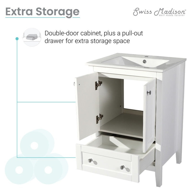 Swiss Madison Cannes 24 Single, Two Doors, One Drawer, Bathroom Vanity