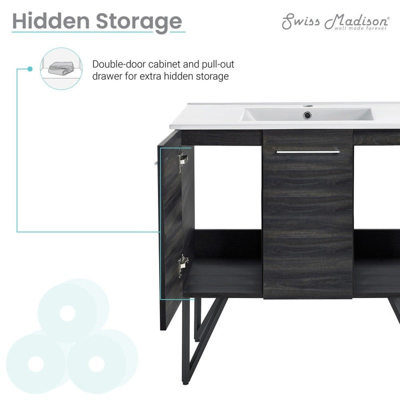 Swiss Madison Annecy 36 Single, Black Walnut, Two Doors, One Drawer, Bathroom Vanity