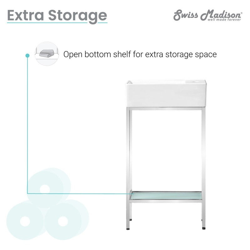 Swiss Madison Pierre 19.5 Single, Freestanding, Open Shelf, Chrome Metal Frame Bathroom Vanity
