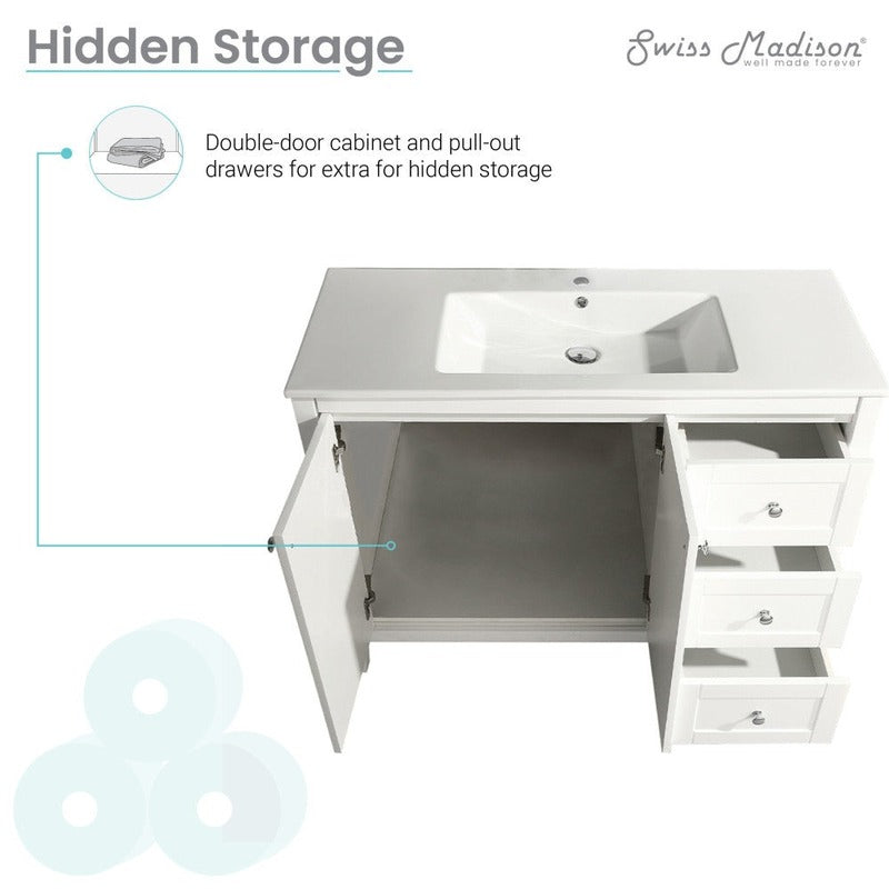 Swiss Madison Cannes 48 Single, Two Doors, Three Drawers, Bathroom Vanity