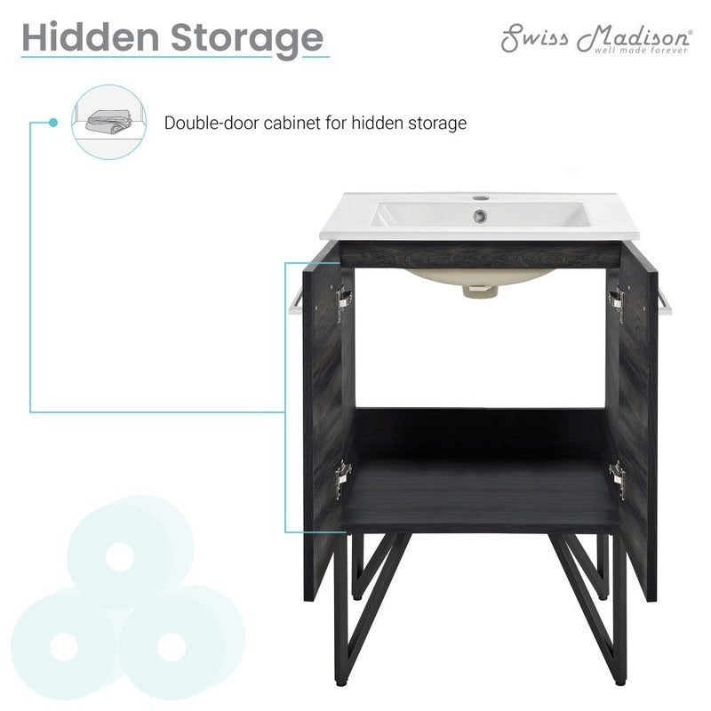 Swiss Madison Annecy 24 Single, Black Walnut, Two Doors, Bathroom Vanity