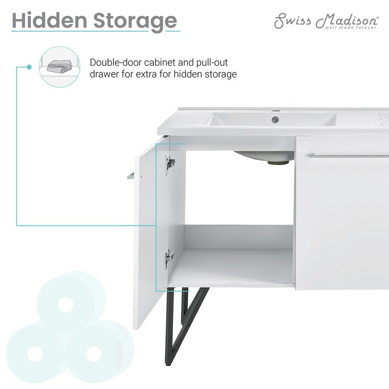 Swiss Madison Annecy 60 Double, Glossy White, Two Doors, One Drawer, Bathroom Vanity