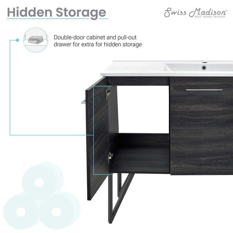 Swiss Madison Annecy 48 Single, Black Walnut, Two Doors, One Drawer, Bathroom Vanity