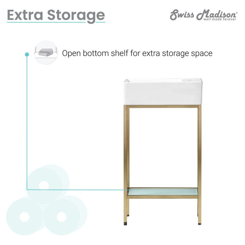 Swiss Madison Pierre 19.5 Single, Freestanding, Open Shelf, Gold Metal Frame Bathroom Vanity
