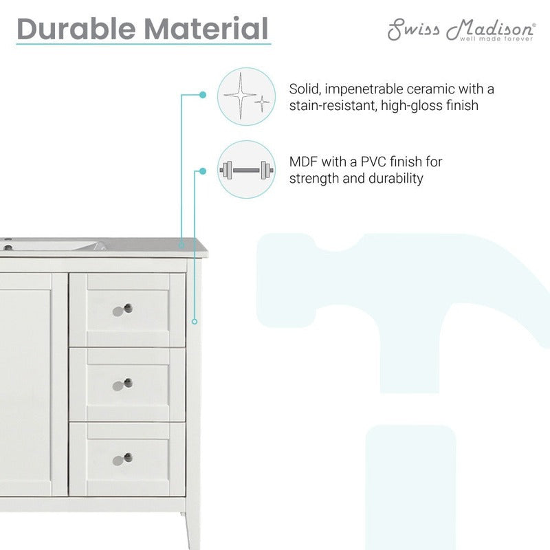 Swiss Madison Cannes 48 Single, Two Doors, Three Drawers, Bathroom Vanity