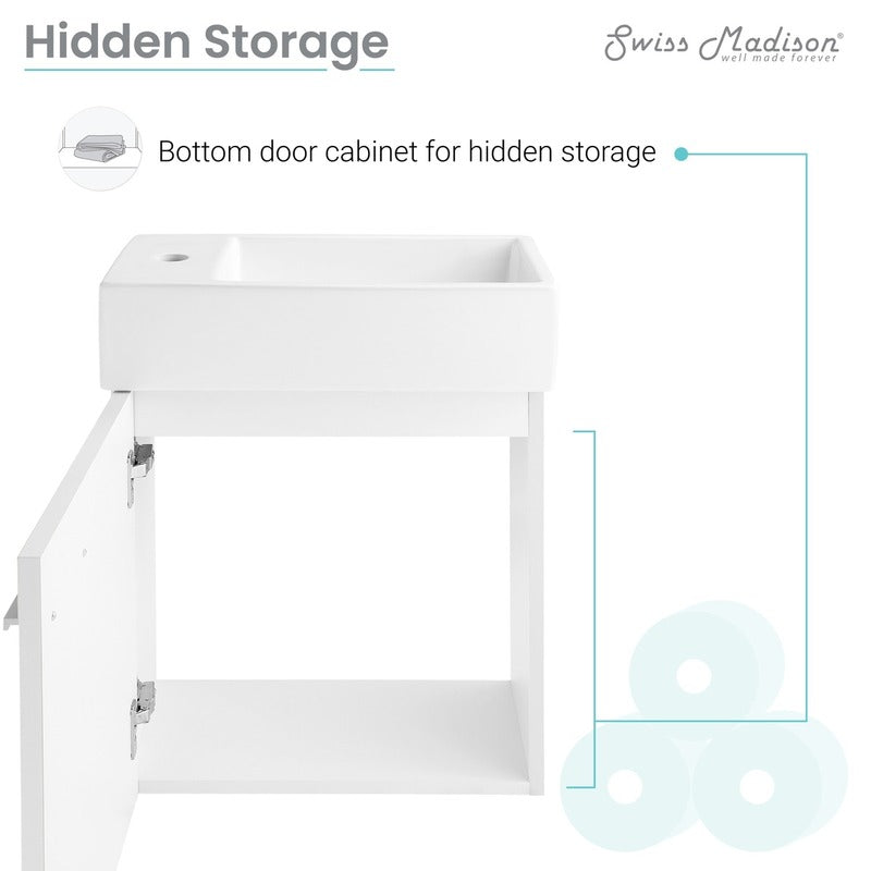 Swiss Madison Colmer 18 Single, White, One Cabinet, Bathroom Vanity