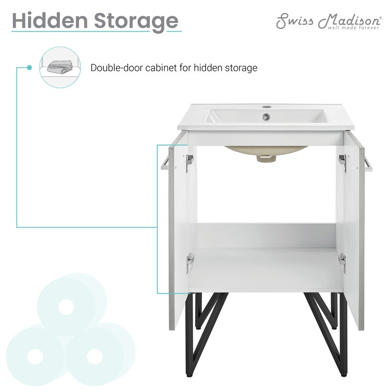 Swiss Madison Annecy 24 Single, Brushed Grey, Two Doors, Bathroom Vanity