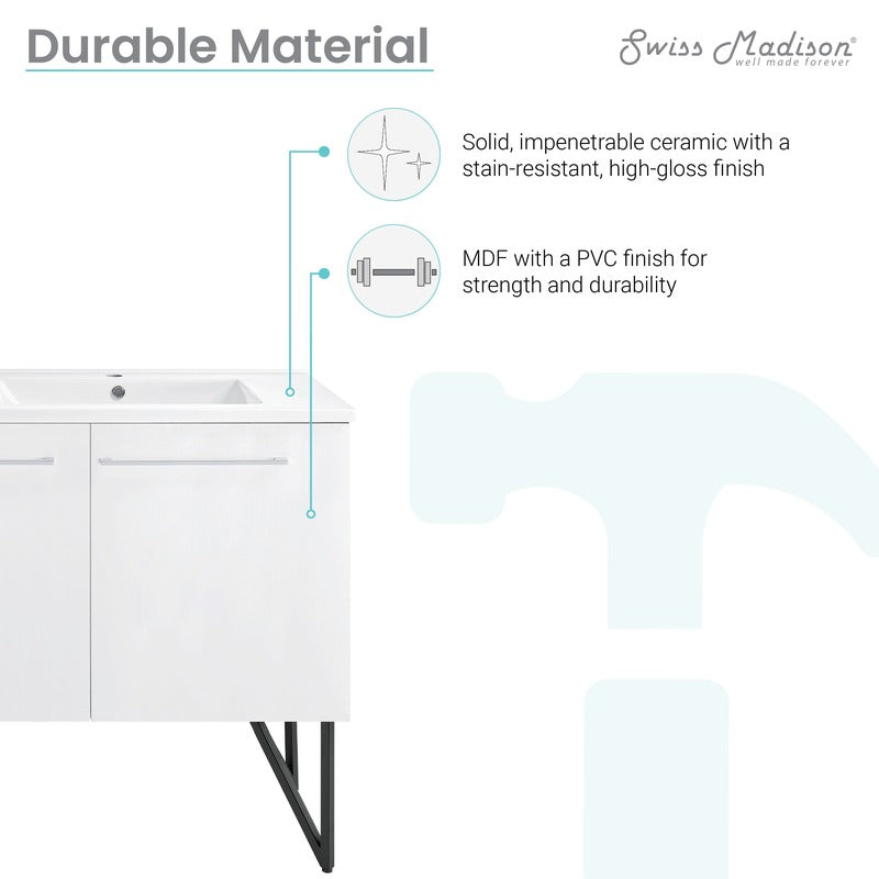 Swiss Madison Annecy 60 Double, Glossy White, Two Doors, One Drawer, Bathroom Vanity