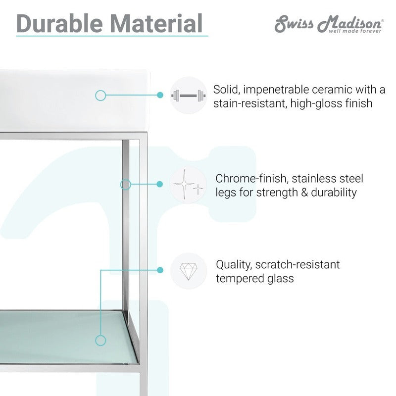 Swiss Madison Pierre 19.5 Single, Freestanding, Open Shelf, Chrome Metal Frame Bathroom Vanity