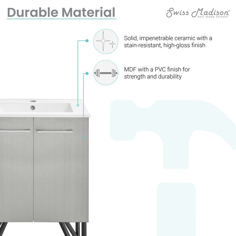 Swiss Madison Annecy 24 Single, Brushed Grey, Two Doors, Bathroom Vanity