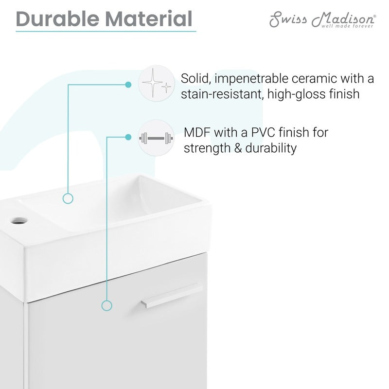Swiss Madison Colmer 18 Single, White, One Cabinet, Bathroom Vanity