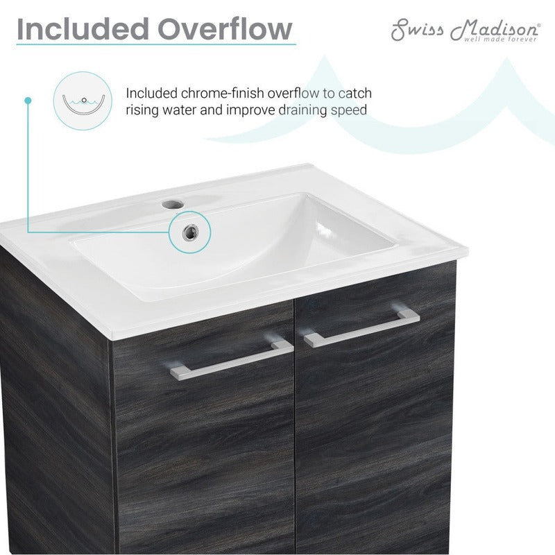 Swiss Madison Annecy 24 Single, Black Walnut, Two Doors, Bathroom Vanity