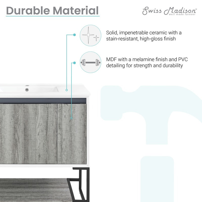 Swiss Madison Marseille 36 Single, Two Doors, One drawer, Open Shelf Bathroom Vanity