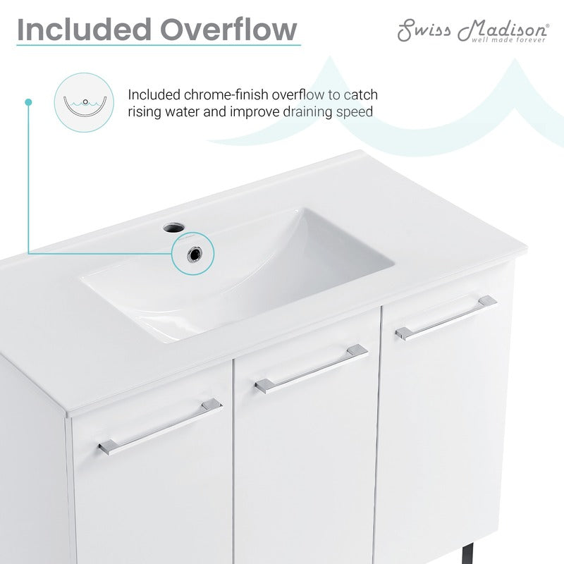 Swiss Madison Annecy 36 Single, Glossy White, Two Doors, One Drawer, Bathroom Vanity