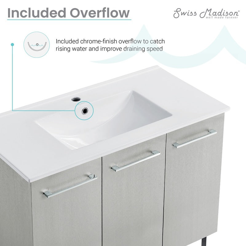 Swiss Madison Annecy 36 Single, Brushed Grey, Two Doors, One Drawer, Bathroom Vanity