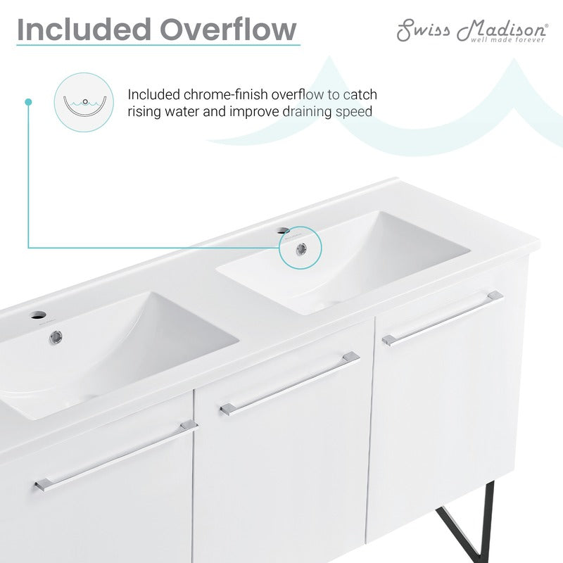 Swiss Madison Annecy 60 Double, Glossy White, Two Doors, One Drawer, Bathroom Vanity
