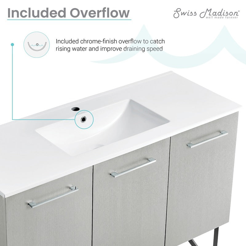 Swiss Madison Annecy 48 Single, Brushed Grey, Two Doors, One Drawer, Bathroom Vanity