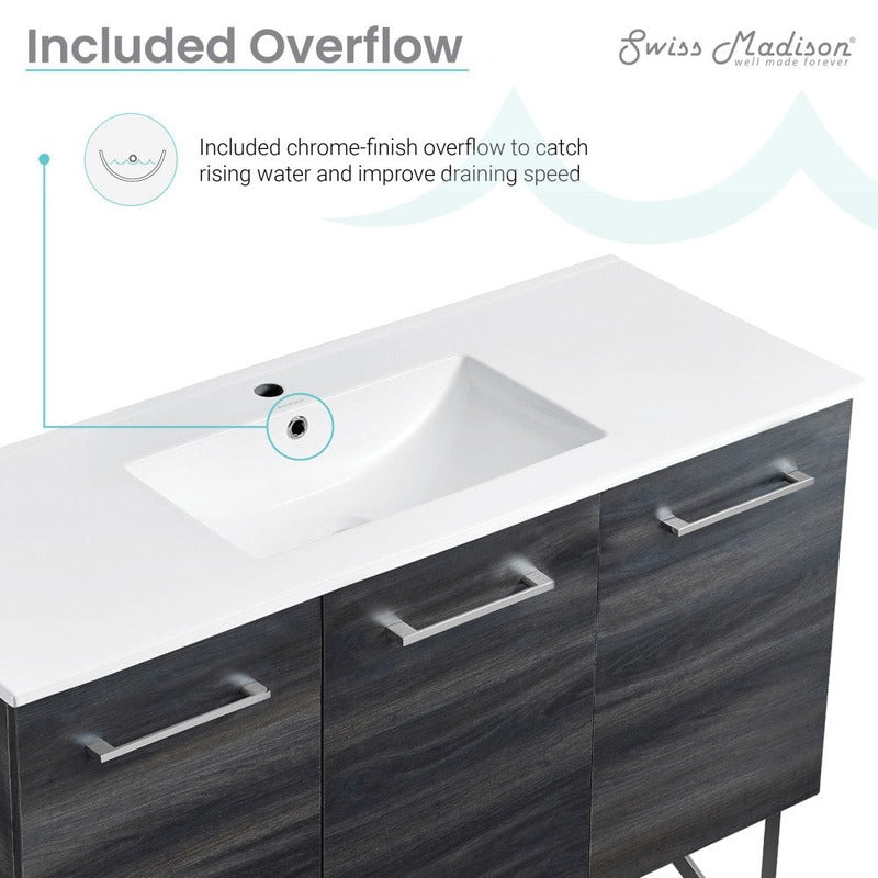 Swiss Madison Annecy 48 Single, Black Walnut, Two Doors, One Drawer, Bathroom Vanity
