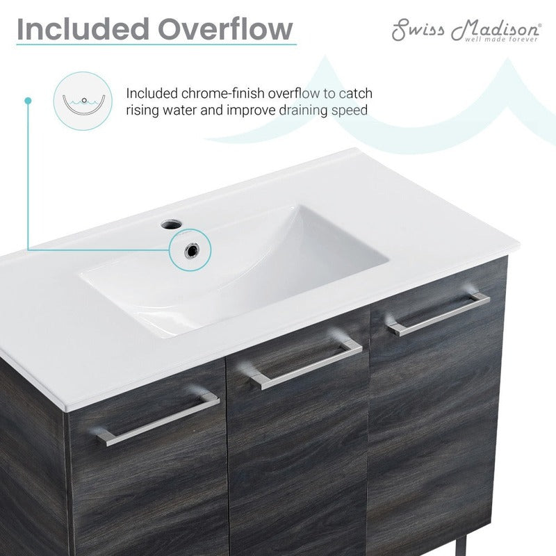 Swiss Madison Annecy 36 Single, Black Walnut, Two Doors, One Drawer, Bathroom Vanity