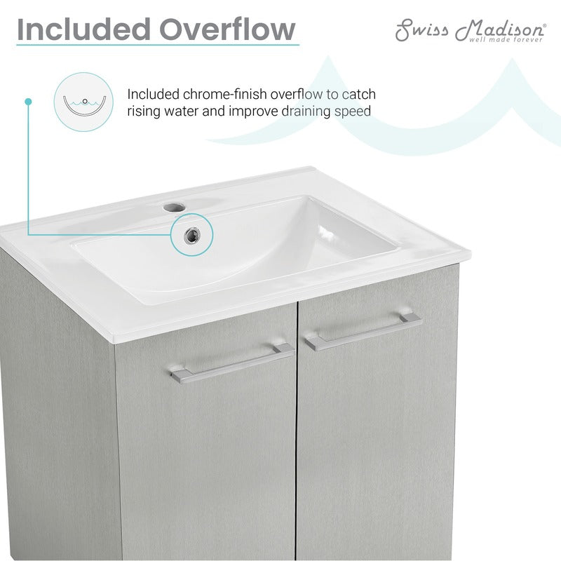 Swiss Madison Annecy 24 Single, Brushed Grey, Two Doors, Bathroom Vanity