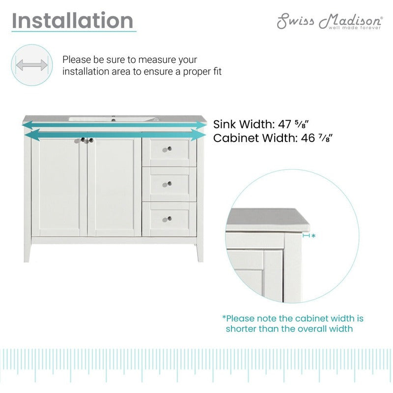 Swiss Madison Cannes 48 Single, Two Doors, Three Drawers, Bathroom Vanity