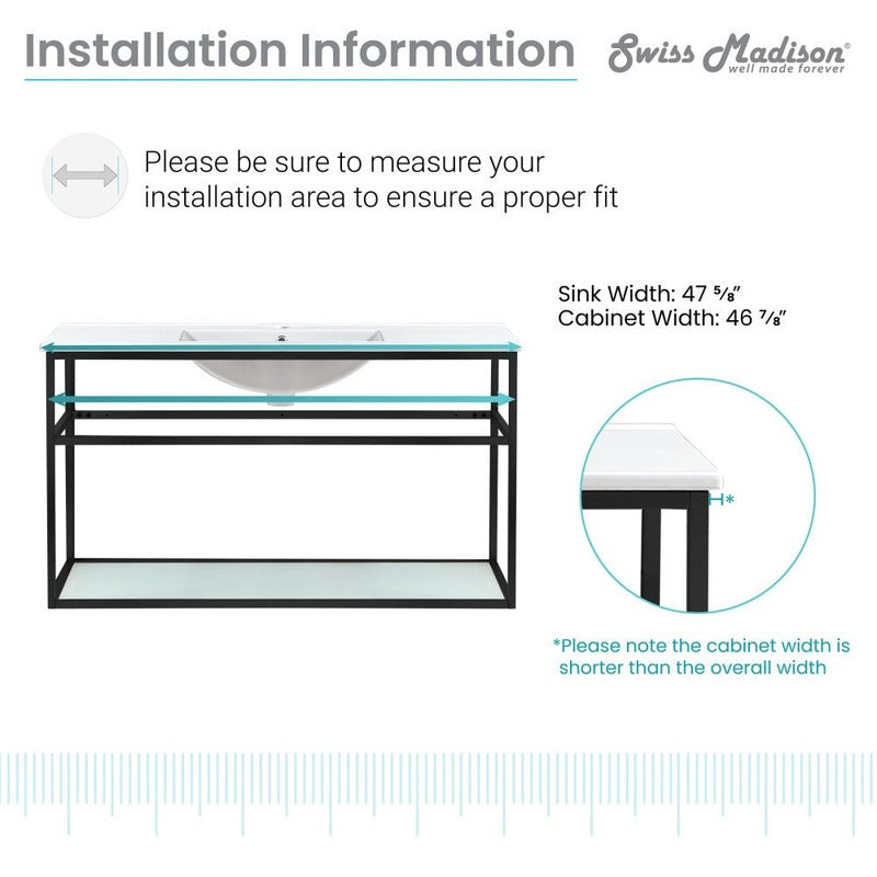 Swiss Madison Pierre 48 Single, Metal Frame, Open Shelf, Bathroom Vanity