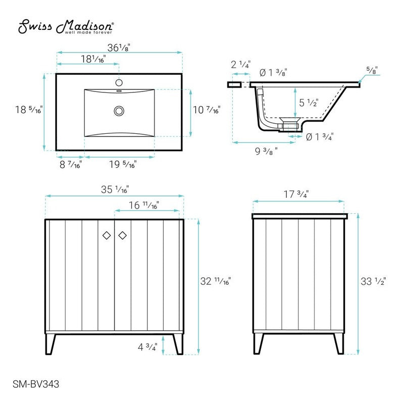 Swiss Madison Eclair 36 Single, Two Doors, Bathroom Vanity