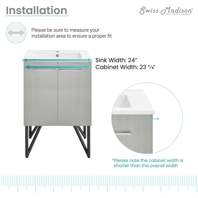 Swiss Madison Annecy 24 Single, Brushed Grey, Two Doors, Bathroom Vanity