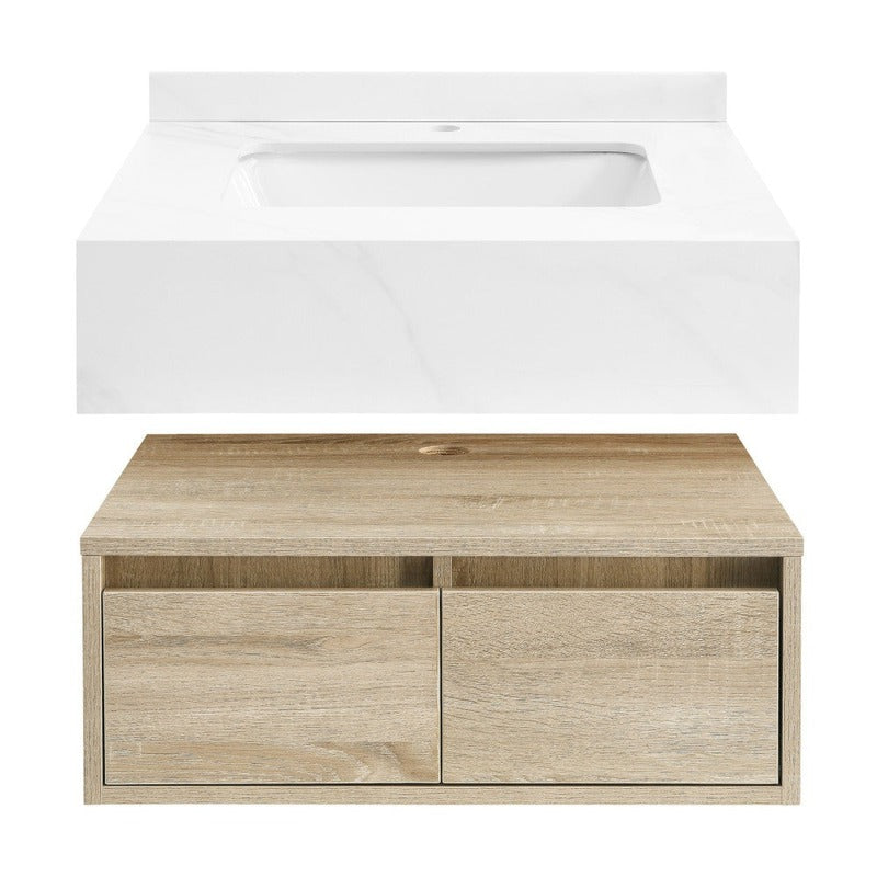 Swiss Madison Avancer 24" Wall-Mounted Bathroom Vanity in Calacatta and White Oak