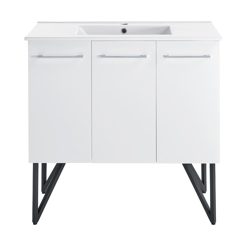 Swiss Madison Annecy 36 Single, Glossy White, Two Doors, One Drawer, Bathroom Vanity