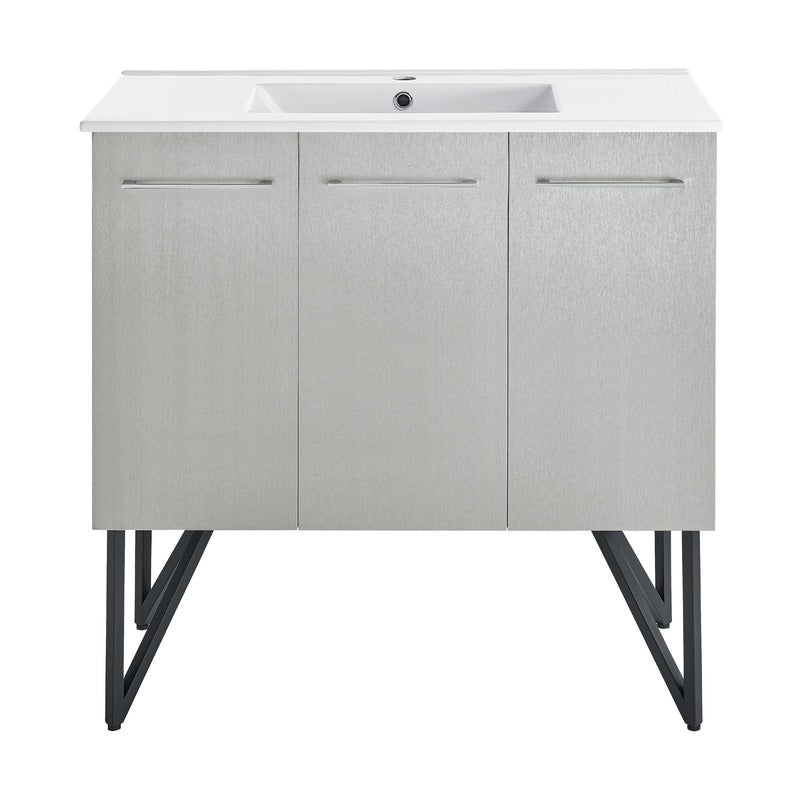 Swiss Madison Annecy 36 Single, Brushed Grey, Two Doors, One Drawer, Bathroom Vanity